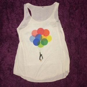 White Tank Top With Penguin Holding Balloons